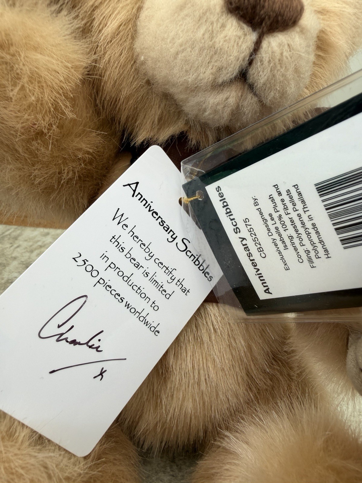 Charlie Bear Hand Signed Anniversary Scribbles with All Tags. Rare. - Image 3