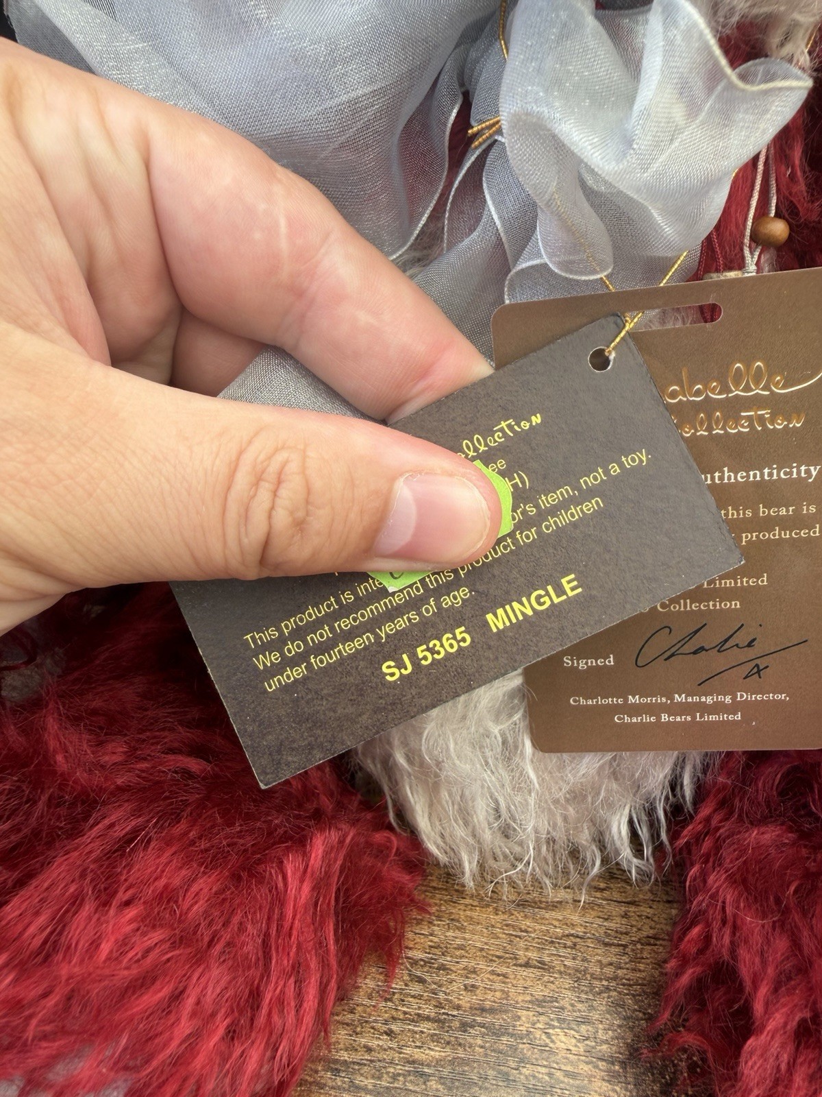 Charlie Bears MINGLE WITH TAGS,RED,MOHAIR,LTD ED/RTD 2015,ISABELLE LEE,15"/38 CM - Image 4