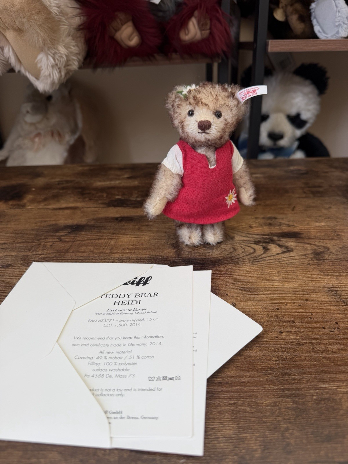 Steiff Teddy Bear Heidi Mohair Braun Gespitzt 6” Made In Germany 673771 2014 OVP